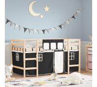 Vidaxl Lit Mezzanine Enfants Et Rideaux Blanc/Noir 90x190cm Pin Massif Multicolore