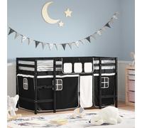 Vidaxl Lit Mezzanine Enfants Et Rideaux Blanc/Noir 90x200cm Pin Massif Multicolore