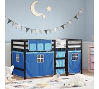 Vidaxl Lit Mezzanine Enfants Et Rideaux Bleu 90x190cm Bois Pin Massif Multicolore