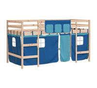 vidaXL Lit Mezzanine Enfants et Rideaux, Lit Surélevé pour Enfants avec Échelle, Meuble de Rangement Chambre, Moderne, Bleu 3206965