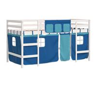 Vidaxl Lit Mezzanine Enfants Et Rideaux Bleu 90x200cm Bois Pin Massif Multicolore