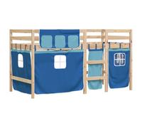 vidaXL Lit Mezzanine Enfants et Rideaux, Lit Intermédiaire avec Rangement, Meuble de Chambre à Coucher, Moderne, Bleu 90x190cm Bois Pin Massif