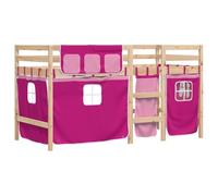Vidaxl Lit Mezzanine Enfants Avec Rideaux Sans Matelas Rose 90x190 Cm