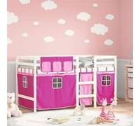 Lit Mezzanine Enfants et Rideaux Meuble Rose 80x200cm Bois Pin Massif vidaXL
