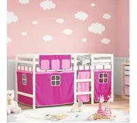 Lit Mezzanine Enfants et Rideaux Meuble Rose 80x200cm Bois Pin Massif vidaXL