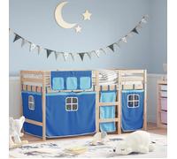 Vidaxl Lit Mezzanine Enfants Et Rideaux Bleu 90x190cm Bois Pin Massif Multicolore