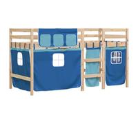vidaXL Lit Mezzanine Enfants et Rideaux, Lit Intermédiaire avec Rangement, Meuble de Chambre à Coucher, Moderne, Bleu 90x200cm Bois Pin Massif