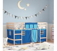 vidaXL Lit Mezzanine Enfants et Rideaux, Lit Surélevé pour Enfants avec Échelle, Meuble de Rangement Chambre, Moderne, Bleu 3206956