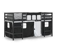 Kinderhoogslaper met gordijnen 90x200 cm grenenhout wit zwart3206970