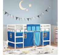 vidaXL Lit Mezzanine Enfants et Rideaux, Lit Surélevé pour Enfants avec Échelle, Meuble de Rangement Chambre, Moderne, Bleu 3206968