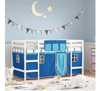 vidaXL Lit Mezzanine Enfants et Rideaux, Lit Surélevé pour Enfants avec Échelle, Meuble de Rangement Chambre, Moderne, Bleu 3206959