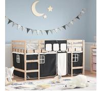 Vidaxl Lit Mezzanine Enfants Et Rideaux Blanc/Noir 90x190cm Pin Massif Multicolore