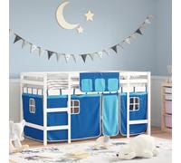 vidaXL Lit Mezzanine Enfants et Rideaux, Lit Surélevé pour Enfants avec Échelle, Meuble de Rangement Chambre, Moderne, Bleu 3206968