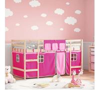 vidaXL Lit Mezzanine Enfants et Rideaux, Lit Surélevé pour Enfants avec Échelle, Meuble de Rangement Chambre, Moderne, Rose 3206966