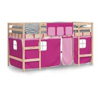 Lit mezzanine enfants avec rideaux sans matelas rose 90x190 cm