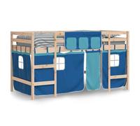 vidaXL Lit Mezzanine Enfants et Rideaux, Lit Surélevé pour Enfants avec Échelle, Meuble de Rangement Chambre, Moderne, Bleu 3206974