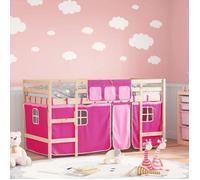 vidaXL Lit Mezzanine Enfants et Rideaux, Lit Surélevé pour Enfants avec Échelle, Meuble de Rangement Chambre, Moderne, Rose 3206975