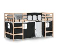 Vidaxl Lit Mezzanine Enfants Et Rideaux Blanc/Noir 90x190cm Pin Massif Multicolore