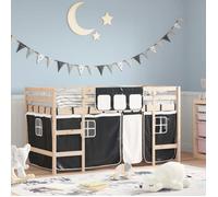 vidaXL Lit Mezzanine Enfants et Rideaux, Lit Surélevé pour Enfants avec Échelle, Meuble de Rangement Chambre, Moderne, Blanc