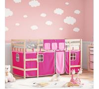 vidaXL Lit Mezzanine Enfants et Rideaux, Lit Surélevé pour Enfants avec Échelle, Meuble de Rangement Chambre, Moderne, Rose 3206957