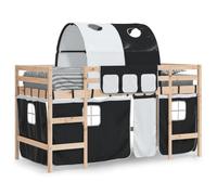 Lit Mezzanine Enfants et Tunnel, Lit Surélevé pour Enfants avec Echelle, Meuble de Rangement Chambre, Moderne, Blanc Noir 90x190 cm Pin Massif