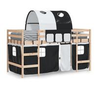 vidaXL Lit Mezzanine Enfants et Tunnel, Lit Surélevé pour Enfants avec Échelle, Meuble de Rangement Chambre, Moderne, Blanc Noir 80x200 cm Pin Massif