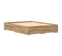 vidaXL Lit Minimaliste Marron en Bois de Chêne Massif avec 4 Tiroirs de Rangement pour Confort de 2 Adultes Taille 135X190 cm Mobilier de Chambre Moderne Élégant