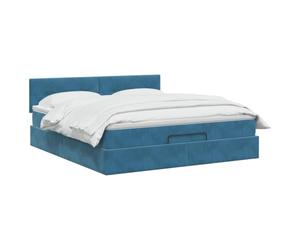 vidaXL Lit Ottoman avec Matelas Bleu foncé 140 x 200 cm Velours, Lit Ottomane Moderne, Mobilier Luxe Contemporain, Matelas Mousse Ajustable pour Confort Ultime