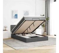 Lit ottoman avec matelas et LED gris foncé 90x200 cm tissu lit rembourré vidaXL