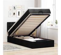vidaXL Lit ottoman avec matelas noir 90x200 cm tissu, lit, lit capitonné, lit ottoman double, lit avec rangement 3312445 Noir G