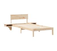 vidaXL Lit Plateforme 100 x 200 cm en Bois de pin Massif Naturel, avec Une tête de lit intégrée et des Tables de Chevet Modernes pour Votre Chambre, Super Facile à Assembler, Pas Besoin de boxspring,