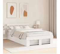 vidaXL Lit plateforme en bois blanc 140 x 190 cm en pin massif avec rangement. Montage facile, pas besoin de boxspring 3382281