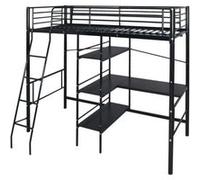 Vidaxl Lit Haut Avec Bureau Noir M¿¿Tal 90x200 Cm Noir