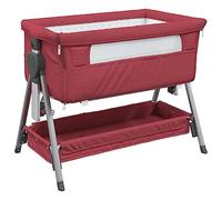 vidaXL Lit pour Bébé avec Matelas, Berceau Cododo avec Hauteur Réglable, Lit d'enfant, Lit d'Appoint Chambre à Coucher, Moderne, Rouge Tissu de Lin