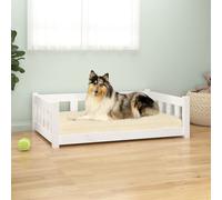 vidaXL Lit pour Chien, Canapé Rectangulaire pour Animaux, Lit Surélevé pour Chien Salon Intérieur, Blanc 95,5x65,5x28 cm Bois de Pin Solide Blanc