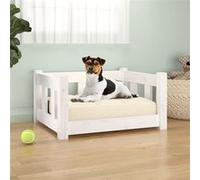 vidaXL Lit pour Chien, Canapé Rectangulaire pour Animaux, Lit Surélevé pour Chien Salon Intérieur, Blanc 55,5x45,5x28 cm Bois de Pin Solide