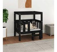 vidaXL Lit pour Chien Noir 65,5x50,5x70 cm Bois de Pin Solide Couchage Chiot 822376 Noir G