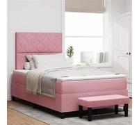 vidaXL Lit ressort avec Matelas & Banc en Velours Rose 120x190 cm 3344569
