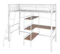 Vidaxl Lit Superpos¿¿ Avec Bureau Blanc Et Marron M¿¿Tal 90x200 Cm Multicolore