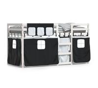 Vidaxl Lit Superposé Avec Rideaux Blanc/Noir 80x200 Cm Bois Pin Massif Blanc
