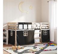 vidaXL Lit superposé avec rideaux 80x200 cm en pin massif blanc/noir