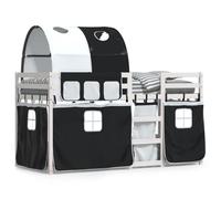 vidaXL Lit superposé avec rideaux blanc/noir 90x190 cm bois pin massif, lit, cadre de lit, lit superposé bas, meuble de 3284030