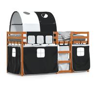 Vidaxl Lit Superposé Avec Rideaux Blanc/Noir 90x190 Cm Bois Pin Massif Blanc