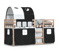 vidaXL Lit superposé avec rideaux blanc/noir 90x190 cm bois pin massif, lit, cadre de lit, lit superposé bas, meuble de 3284027