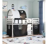vidaXL Lit superposé avec rideaux blanc/noir 90x190 cm bois pin massif, lit, cadre de lit, lit superposé bas, meuble de 3284030