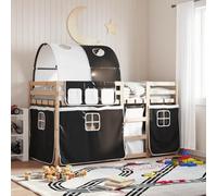 vidaXL Lit superposé avec rideaux blanc/noir 90x190 cm bois pin massif, lit, cadre de lit, lit superposé bas, meuble de 3284027