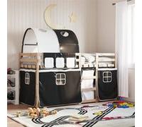 vidaXL Lit superposé Bas avec rideaux blanc/noir 90x190 cm bois pin massif