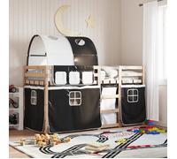 vidaXL Lit superposé Bas avec rideaux blanc/noir 90x190 cm bois pin massif