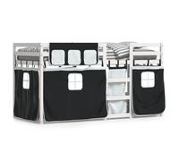 vidaXL Lit superposé avec rideaux blanc/noir 90x200 cm bois pin massif Blanc