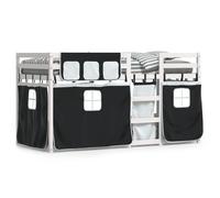 Vidaxl Lit Superposé Avec Rideaux Blanc/Noir 90x200 Cm Bois Pin Massif Blanc